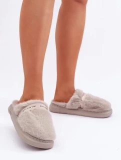Futrzane Kapcie Z Ozdobnym Paskiem Szare Savalithea