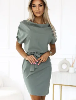 240-4 ROXI šaty s asymetrickou sukňou a opaskom - farba OLIVE