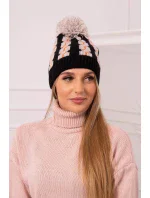 Dámska čiapka s brmbolcom Rozalia K323 béžová+čierna