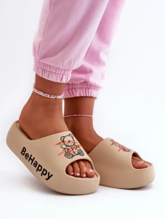 Lekkie Klapki Damskie Na Grubej Podeszwie Z Misiem Piankowe Ciemnobeżowe Serefina