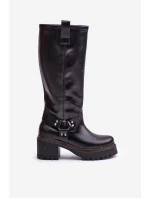 Skórzane Kozaki Damskie Przed Kolano Lewski 3432 Czarne