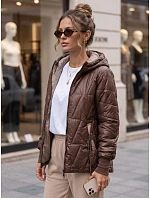 Dámska prešívaná prechodná bunda s kapucňou, hnedá, FashionStreet TY5782 Dámska prešívaná prechodná bunda s kapucňou, hnedá, FashionStreet TY5782