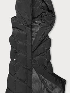 Čierna dámska vesta so stojačikom a kapucňou (23-011)