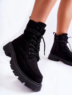 Damskie Zamszowe Botki Wiązane Czarne Vanita