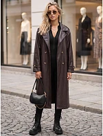 Dlhý dámsky dvojradový kabát s opaskom, tmavohnedý, FashionStreet NY0781
