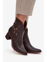 Skórzane Ażurowe Botki Damskie Na Słupku Zazoo 3647 Czekoladowe