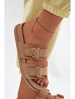 Dámské pantofle s zlatými sponami tmavě béžové Pelorin