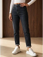 Dámske džínsy s vysokým pásom, strih mom fit, tmavomodré, FashionStreet UY3238 Dámske džínsy s vysokým pásom, strih mom fit, tmavomodré, FashionStreet UY3238