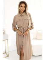 531-3 Midi sukňa so zlatými gombíkmi a viazaním - MOCHA MOUSSE