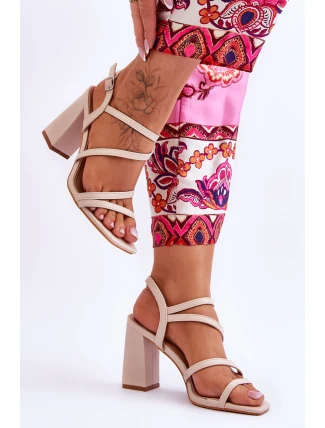 Skórzane Sandały Na Słupku Beżowe Florentina