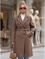 Elegantný dámsky dvojradový kabát s opaskom Fango FashionStreet NY0790 Elegantný dámsky dvojradový kabát s opaskom Fango FashionStreet NY0790
