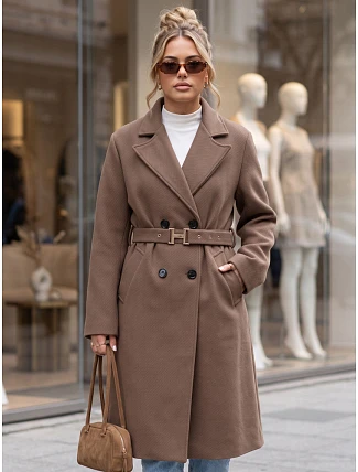 Elegantný dámsky dvojradový kabát s opaskom Fango FashionStreet NY0790 Elegantný dámsky dvojradový kabát s opaskom Fango FashionStreet NY0790