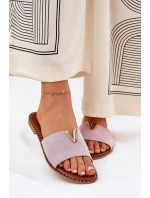 Klapki Damskie Na Płaskim Obcasie Z Ozdobnymi Detalami Fioletowe Saliena