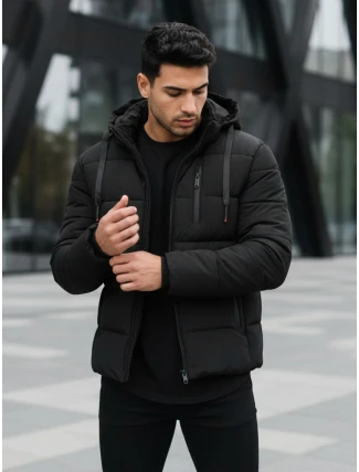 Pánska prešívaná zimná bunda s kapucňou čierna FashionStreet TX5117
