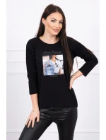 Blúzka s potlačou koláží čierna
