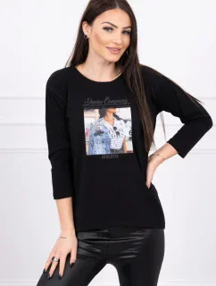 Blúzka s potlačou koláží čierna