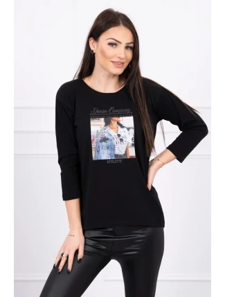Blúzka s potlačou koláží čierna
