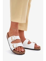 Klapki Damskie Z Klamrami Z Eko Skóry Białe Iskira