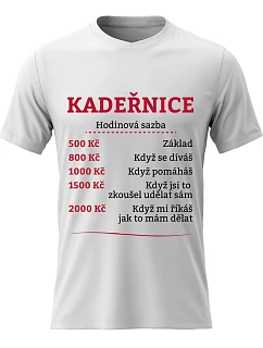 Dámské bavlněné tričko s potiskem - HODINOVÁ SAZBA KADEŘNICE - bílé