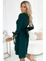 195-11 ALICE Trapézové šaty s mašľami - BOTTLE GREEN