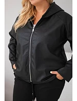 Dámska bunda vo veľkosti Plus Size s kapucňou a nastaviteľným spodným lemom, čierna