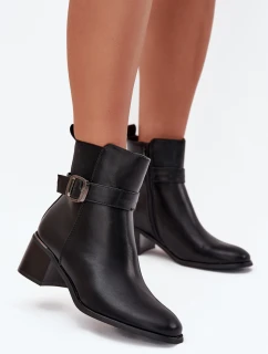 Ocieplane Botki Damskie Na Obcasie Z Paskiem I Klamrą Czarne Sylira