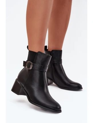 Ocieplane Botki Damskie Na Obcasie Z Paskiem I Klamrą Czarne Sylira
