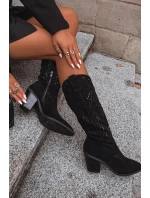 Kozaki Kowbojki Damskie Na Słupku Z Eko Zamszu Czarne Coretta