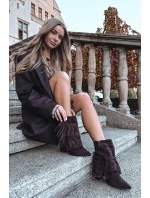 Dámské kotníkové boty na podpatku s třásněmi a zlatými přezkami čokoládové Evelisse