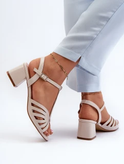 Lakierowane Damskie Sandały Na Obcasie Sergio Leone SK880 Beżowe