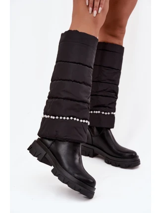 Kozaki Damskie Ocieplane Z Koralikami Czarne Irvette