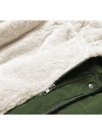 Teplá dámska zimná bunda khaki/ecru (w629big)