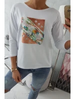 Blúzka s 3D grafikou vtáka biela Blúzka s 3D grafikou vtáka biela