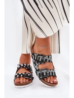 Klapki Damskie Z Klamrami I Brokatem S.Barski RB51-006 Czarne