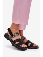 Skórzane Sandały Damskie Na Płaskim Obcasie Panterka Vinceza 66780 Czarne