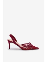 Koronkowe Szpilki Z Odkrytą Piętą Bordowe Annivirae