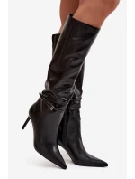 Dámské kozačky na podpatku s páskem černé Lisanne