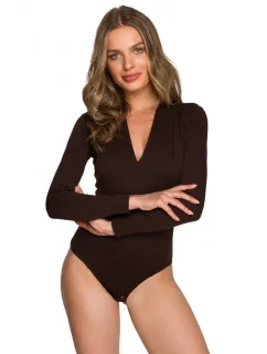 S327 Body s výstrihom do V - hnedé