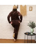 Dámska tepláková súprava plus size v moka farbe s kapucňou na zips (8216) Dámska tepláková súprava plus size v moka farbe s kapucňou na zips (8216)