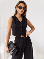 Elegantný čierny dámsky set - krátka vesta a široké nohavice (VE90)
