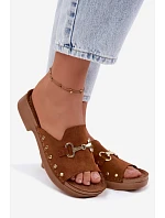Semišové dámske papuče Inblu TF0002KU Camel