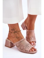 Klapki Na Obcasie Z Siateczką S.Barski KV-612-1 Nude