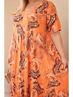 Dámske šaty z viskózy v nadmernej veľkosti s krátkymi rukávmi a stojačikovým strihom Orange