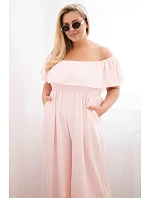 Dámske Plus veľkosť kombinéza s volánom a krátkymi rukávmi Powder Pink