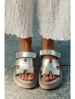 Klapki Damskie Z Naturalnej Skóry Na Platformie Zazoo 40440 Złote