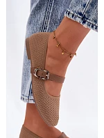 Materiálové baleríny s páskem a přezkou Khaki Jelisa