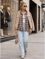 Dámska kockovaná košeľa s bavlnou, hnedá, FashionStreet DY0494 Dámska kockovaná košeľa s bavlnou, hnedá, FashionStreet DY0494
