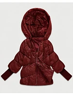 Dámska bunda s pletenými manžetami, oversize, vínová (B6078-27)
