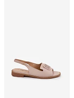 Kožené dámské sandály na ploché podrážce s ozdobou S.Barski KV61-6018 Nude