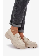 Dámske lakované mokasíny s ozdobným špendlíkom "Miś" Wulinea - béžové